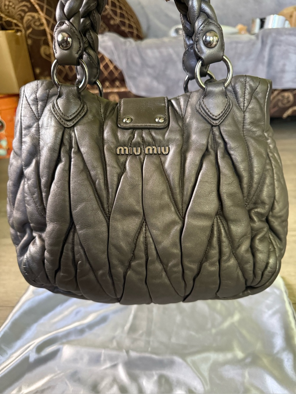 Miu Miu Matelasse Gray Handbag Gold Hardware